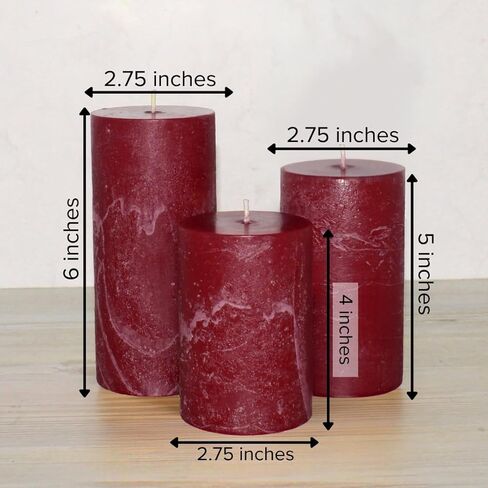 Simply Soson 3x4, 3x6, 3x8 inch Burgundy Pillar Candles Set of 3, Rustic Pilar Candle, Cinnamon Clove Scented Burgundy Candles, Dark Red Pillar Candles, Home Scented Candle Gift Candles for Home in Kuwait