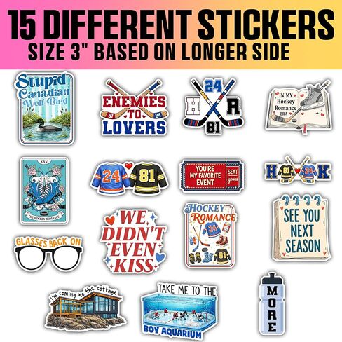 VOTANTA (15 Pcs, 3 inch) - Hockey Romance Stickers Pack, Stupid Canadian Wolf Bird Sticker, The Cottage LGBT Hockey Romance Book Lover Bookish Sports Gifts Decoration for Laptop, Phone, Water Bottle in Kuwait