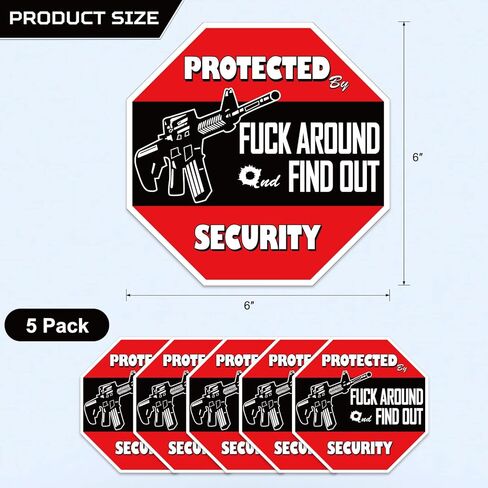 FAFO Security Warning Sign Stickers - 5 Pack Protected by Fuck Around and Find Out Sticker 6" Size Funny Removable Decals for Car Vehicle Bumper Truck Window Home/Door Wall Laptop Waterproof in Kuwait
