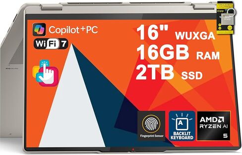 Lenovo Yoga 7i 2-in-1 16" WUXGA Touchscreen Laptop, Intel Core i5-1335U, 8GB RAM, 512GB SSD, Backlit Keyboard, Fingerprint Reader, Windows 11 Home, Storm Grey in Saudi Arabia