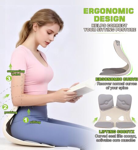 Ergonomic Back and Lumbar Support Pillow for Office Chair, Legless Floor Seat with Back Support and Detachable Cushion, Office Chair Posture Corrector, Work from Home Essentials, Large in Saudi Arabia