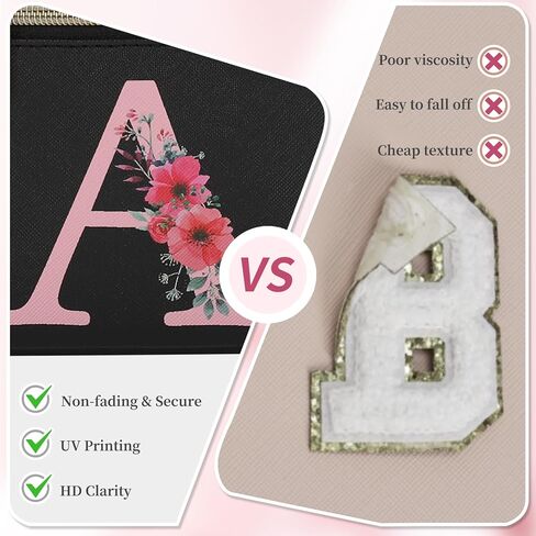 OCHEAL Initial Makeup Bag,Monogram Make up Bag Black Travel Makeup Organizer Case Beauty Toiletry Cosmetic Bag with Brush Holder, Trendy Stuff Personalized Gifts for Women and Girls-A in Saudi Arabia