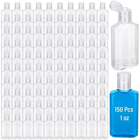 LemonRoad 150 Pcs 1 oz Plastic Empty Travel Bottles with Flip Cap 30ml Mini Clear Hand Sanitizer Bottle Refillable Containers for Shampoo Lotion Liquid Body Soap Cream Toiletries(Clear Lid) in Kuwait