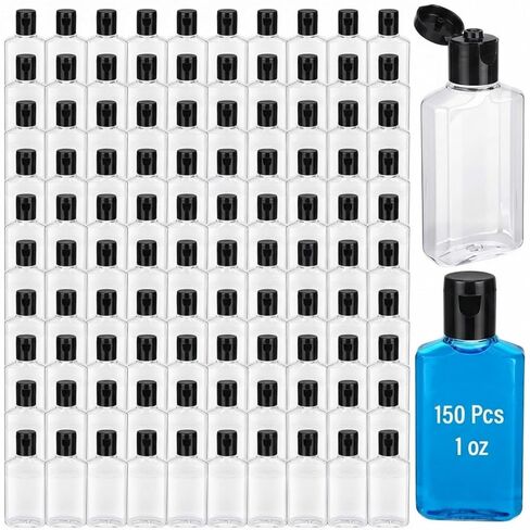 LemonRoad 150 Pcs 1 oz Plastic Empty Travel Bottles with Flip Cap 30ml Mini Clear Hand Sanitizer Bottle Refillable Containers for Shampoo Lotion Liquid Body Soap Cream Toiletries(Clear Lid) in Saudi Arabia