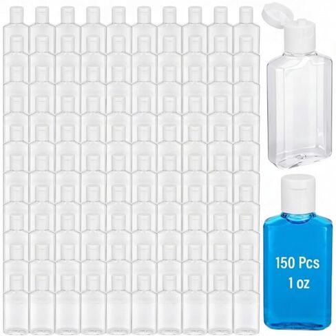 LemonRoad 150 Pcs 1 oz Plastic Empty Travel Bottles with Flip Cap 30ml Mini Clear Hand Sanitizer Bottle Refillable Containers for Shampoo Lotion Liquid Body Soap Cream Toiletries(Clear Lid) in Saudi Arabia