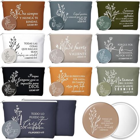 Kacctyen Spanish Christian Easter Gifts for Women Bulk Bible Verse Makeup Bags Religious Gift Regalos Cristianos Para Mujer Canvas Pouch Compact Mirrors Mother's Day Church Gift(Boho Color,30 Sets) in Saudi Arabia