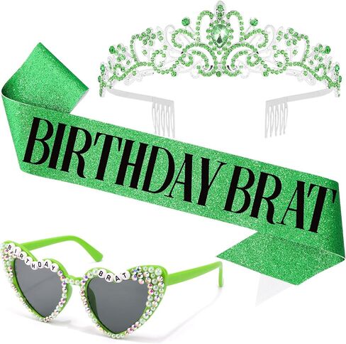 3PCS Green Birthday Brat Set - Sash, Sunglasses & Crown for Birthday Party, Photo Shoots & Outings in Kuwait