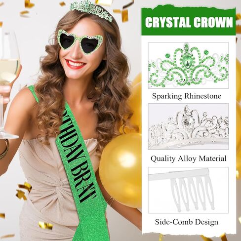3PCS Green Birthday Brat Set - Sash, Sunglasses & Crown for Birthday Party, Photo Shoots & Outings in Kuwait