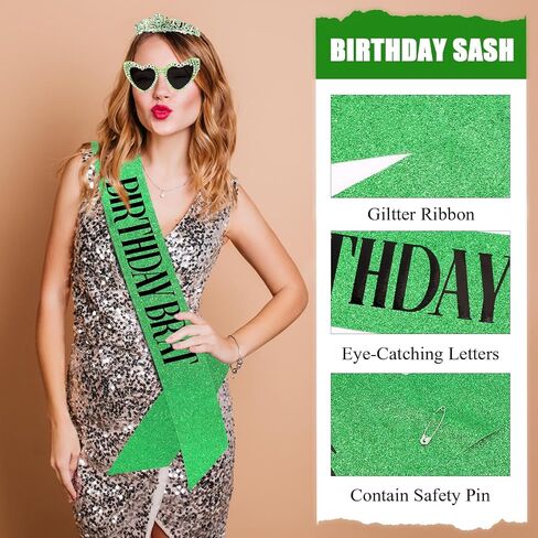 3PCS Green Birthday Brat Set - Sash, Sunglasses & Crown for Birthday Party, Photo Shoots & Outings in Kuwait