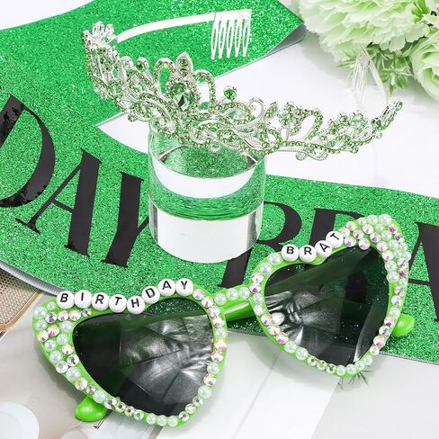 3PCS Green Birthday Brat Set - Sash, Sunglasses & Crown for Birthday Party, Photo Shoots & Outings in Kuwait