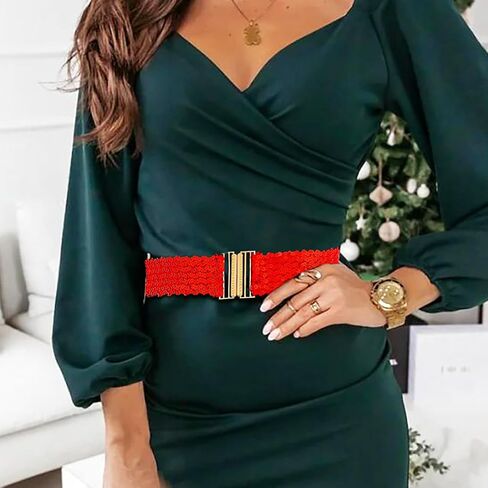 Wide Elastic Waist Belts Sequin Stretchy Belts Red Green Sparkly Waistband for Women in Kuwait