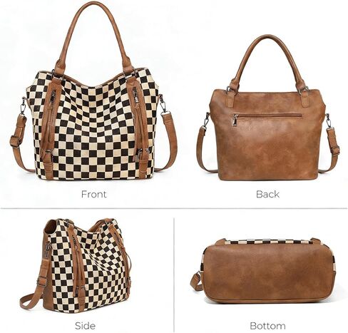 Checkered Purse 2Pcs Slouchy Hobo Crossbody Shoulder Bag with Wallet Set Zipper Retro Tote Handbag for Women in Saudi Arabia
