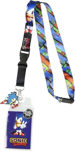 Bioworld Sonic The Hedgehog Lanyard ID Badge Holder Classic Video Game Design w/Rubber Charm and Collectible Sticker in Kuwait