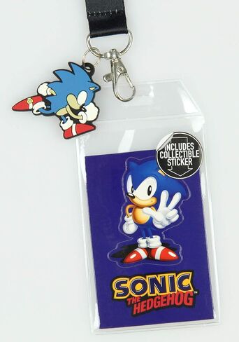 Bioworld Sonic The Hedgehog Lanyard ID Badge Holder Classic Video Game Design w/Rubber Charm and Collectible Sticker in Kuwait