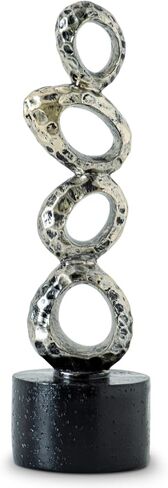 تمثال راتينج تجريدي حديث - حلقات بيضاوية ذهبية غير منتظمة مع قاعدة أسطوانية سوداء لديكور المنزل والمكتب الأنيق in Kuwait