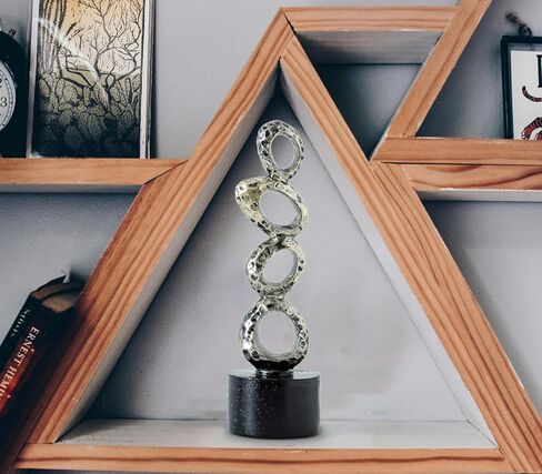 تمثال راتينج تجريدي حديث - حلقات بيضاوية ذهبية غير منتظمة مع قاعدة أسطوانية سوداء لديكور المنزل والمكتب الأنيق in Kuwait