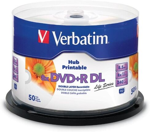 Verbatim Inkjet Hub Printable DVD+R DL Spindle, White, Pack of 50 in Saudi Arabia