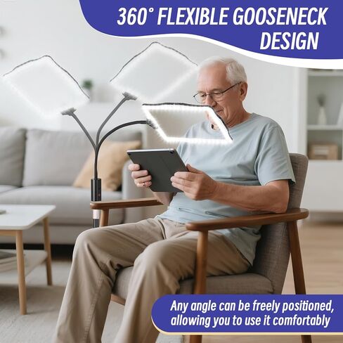 عدسة مكبرة كبيرة للأرضية مع ضوء وحامل، مصباح مكبر للأرضية بارتفاع 48 مصباح LED مضاء وقابل للتعديل مع رقبة معقوفة مرنة بزاوية 360 درجة، ومكبر بدون استخدام اليدين لقراءة العمل عن قرب وخياطة متقاطعة in Kuwait
