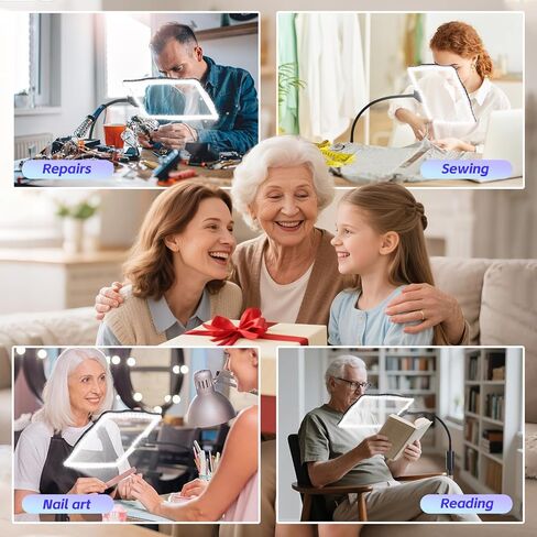 عدسة مكبرة كبيرة للأرضية مع ضوء وحامل، مصباح مكبر للأرضية بارتفاع 48 مصباح LED مضاء وقابل للتعديل مع رقبة معقوفة مرنة بزاوية 360 درجة، ومكبر بدون استخدام اليدين لقراءة العمل عن قرب وخياطة متقاطعة in Kuwait