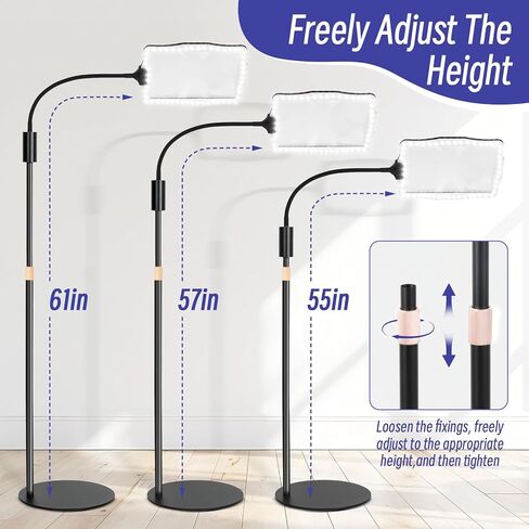 عدسة مكبرة كبيرة للأرضية مع ضوء وحامل، مصباح مكبر للأرضية بارتفاع 48 مصباح LED مضاء وقابل للتعديل مع رقبة معقوفة مرنة بزاوية 360 درجة، ومكبر بدون استخدام اليدين لقراءة العمل عن قرب وخياطة متقاطعة in Kuwait