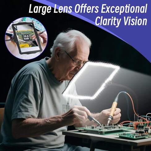 عدسة مكبرة كبيرة للأرضية مع ضوء وحامل، مصباح مكبر للأرضية بارتفاع 48 مصباح LED مضاء وقابل للتعديل مع رقبة معقوفة مرنة بزاوية 360 درجة، ومكبر بدون استخدام اليدين لقراءة العمل عن قرب وخياطة متقاطعة in Kuwait