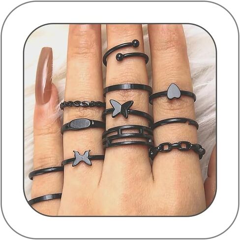 Black Knuckle Rings Set for Women Teen Girls,Trendy Butterfly Stackable Midi Rings Set,Aesthetic Charming Adjustable Party Jewelry Gift in Saudi Arabia