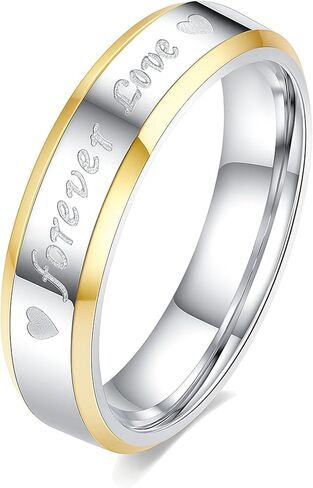 Forever Love Wedding Band for Women or Men by Ginger Lyne Stainless Steel 4mm or 6mm Two Tone 18K Gold-Plated Edge Polished Comfort Fit Ring Engraved with Hearts for Bride Groom Couple in Saudi Arabia
