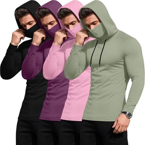 4 Pack Men's Compression Hoodies with Mask Sweatshirt Long Sleeve Workout Sports Base Layer Active Running Pullover in Kuwait