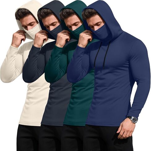 4 Pack Men's Compression Hoodies with Mask Sweatshirt Long Sleeve Workout Sports Base Layer Active Running Pullover in Saudi Arabia