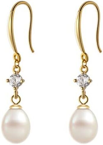 14K Gold Freshwater Pearl Drop Earrings For Women, Delicate Moissanite Pearl Drop Earrings, White Gold Hoop Pearl Earrings, Gift For Her in Saudi Arabia