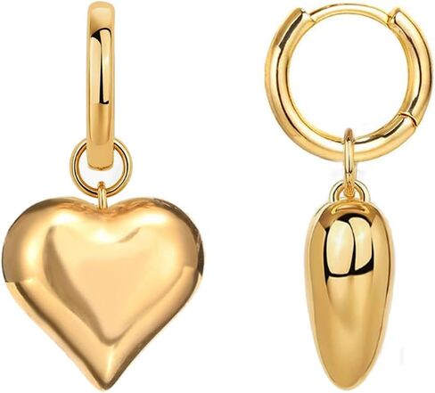 Stainless Steel Puffy Heart Drop Dangle Huggie Earring for Women Big Love Charm Hoop Earrings for Lover in Kuwait