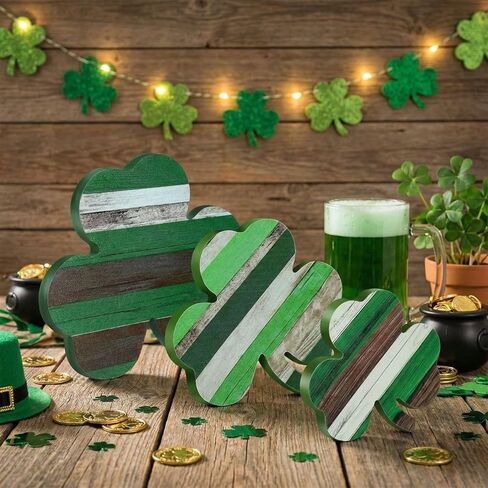 St. Patrick's Day Table Wooden Signs 3 Pieces St. Patrick's Table Decor Irish Themed Wooden Shamrock Decor Green Shamrock Blocks St. Patrick's Day Shamrocks Lucky Sign for Home Decor (Cute Style) in Kuwait
