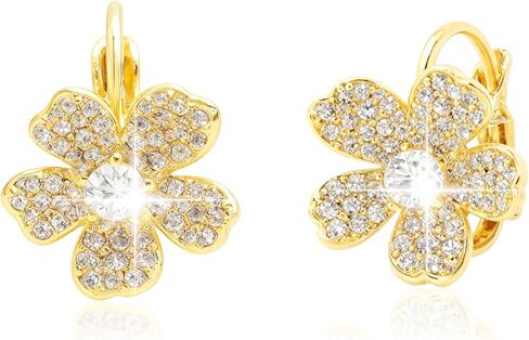 Sonateomber Gold Silver Flower Hoop Earrings for Women, Dainty Small Cubic Zirconia Rhinestone Leverback Earring Prom Holiday Spring Fashion Accessories Jewelry Gift in Saudi Arabia