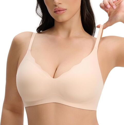 Deep V Neck Seamless T-Shirt Bra - Comfy Wireless Push-Up Bra for Women, Smooth Invisible No Underwire Bralette in Saudi Arabia