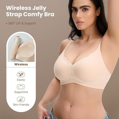 Deep V Neck Seamless T-Shirt Bra - Comfy Wireless Push-Up Bra for Women, Smooth Invisible No Underwire Bralette in Saudi Arabia