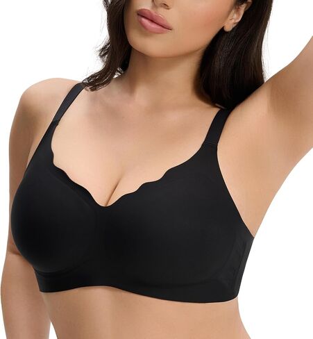 Deep V Neck Seamless T-Shirt Bra - Comfy Wireless Push-Up Bra for Women, Smooth Invisible No Underwire Bralette in Saudi Arabia