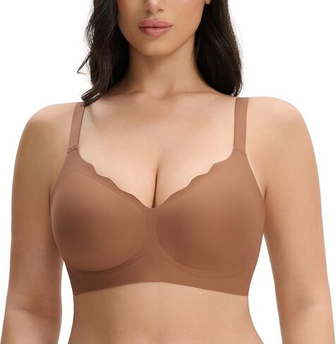 Deep V Neck Seamless T-Shirt Bra - Comfy Wireless Push-Up Bra for Women, Smooth Invisible No Underwire Bralette in Saudi Arabia