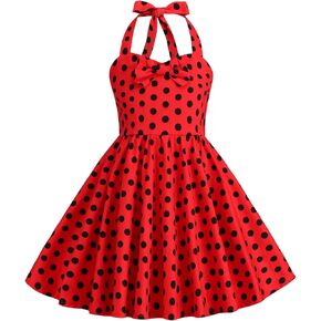Kids Girls 50s Vintage Polka Dot Dress Retro Rockability Girls 1950s Princess Girl Dress Retro 1950s Dresses Kids Halter Party Dress for Carnival Christmas Dresses for Girls Polka Dot Red 5-6 Years in Kuwait