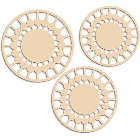 3Pcs Boho Wall Decor, Wooden Modern Circle Wall Art, Neuyral Minimalist Aesthetic Wood Decoration for Nursery Kids Room Living Room Kitchen Bedroom Office (Burlywood) in Kuwait