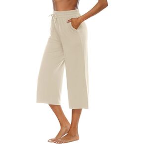 OYANUS Capris for Women Casual Summer Loose Comfy Drawstring Wide Leg Capri Pants with Pockets in Kuwait