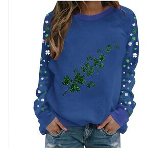 DASAYO St Patrick's Day Sweatshirt for Women Lucky Shamrock Graphic Long Sleeve Crewneck Shirt Funny Casual Clover Outfits in Kuwait