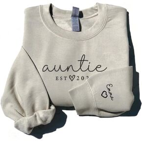 GODMERCH Personalized Embroidered Auntie Sweatshirt with Kids Names Sleeve, Custom Aunt Sweater, Est Date Auntie Sweatshirt, Custom Embroidered Sweater, Childs Names on Sleeve, Gifts for Aunt in Kuwait
