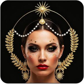 Sixexey Halo Crown Set Golden Greek Goddess Headband Earrings Bridal Wedding Tiara Mary Halo Headpiece Celestial Cosplay Costume Accessories for Women in Kuwait