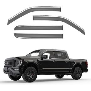 واقيات المطر للنافذة لعام 2015-2025 Ford F150 Supercrew Cab، واقيات المطر الشريطية لنوافذ السيارة، واقي منحرف التهوية، مع واقي نافذة مزخرف بالكروم، ملحقات شاحنة F150 - 4 قطع in Kuwait