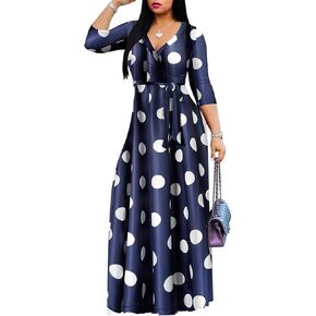 Women's Floral Maxi Dress Summer Casual V-Neck 3/4 Sleeve Long Bohemian Print Evening Party Dress in Kuwait