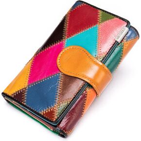 Colorful Patchwork Small Wallet for Women Trifold Genuine Leather Card Holder Organizer Handmade Multicolor Change Coin Purse in Saudi Arabia