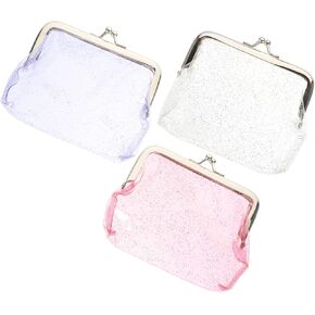 3pcs Clear Coin Purse for Women Transparent Wallets with Clasp Design Change Pouches in White Purple Pink Compact Organizer for Cash Coins Earphones in Kuwait