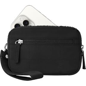 LJCZKA Wristlet Wallets for Women RFID Nylon Quilted Wallet with 3 Zipper Purse for Credit Card Holder Cellphone Organizer (Black) in Kuwait