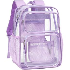 PACKISM Clear Backpack for School - 17 inch Large Heavy Duty Bookbag for girls, Reinforced See Through PVC Transparent Backpack for Students, Cute Purple (Age 12+) in Kuwait