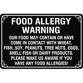 علامة تحذير من حساسية الطعام، لافتات مطاعم آمنة، علامات شاحنة الطعام، مشكلة جيدة مسببات الحساسية، ملصق معدني من القصدير، علامة إشعار حساسية الطعام، 8 × 12 بوصة in Kuwait